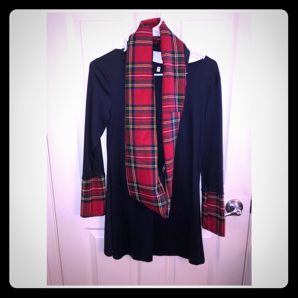 Navy blue dress with matching scarf NWOT